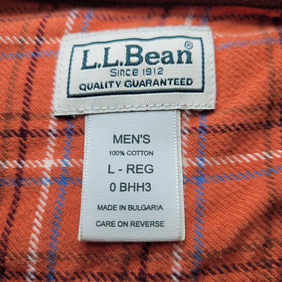 L.L. Bean Mens Plaid Flannel Shirt Orange Brown Elbow Patches Large Outdoorsman - Picture 4 of 9